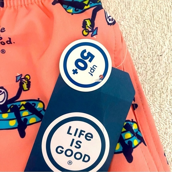 LIFE IS GOOD Mens Coral Jake Pool Party Swimming Trunks Size Small UPF 50+ NWT - Picture 5 of 7